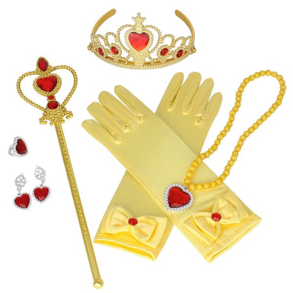 Prenses taç değnek kolye yüzük eardrop eldiven tiara şeftali kalp sihirli değnek set doğum günü hediyesi kızlar için hediyeler