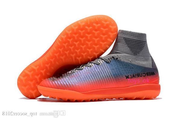 

orange grey original cr7 flat soccer cleats mercurial superfly v tf indoor kid soccer shoes high ankle football boots