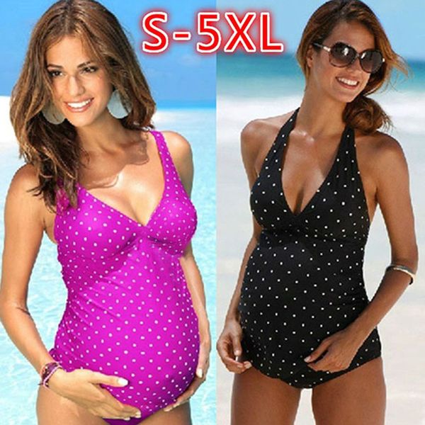 

Deep V Pregnant Women Onepiece Swimsuit Women Retro One Piece Bikini Playsuit Polka Dot Printed Swimsuit