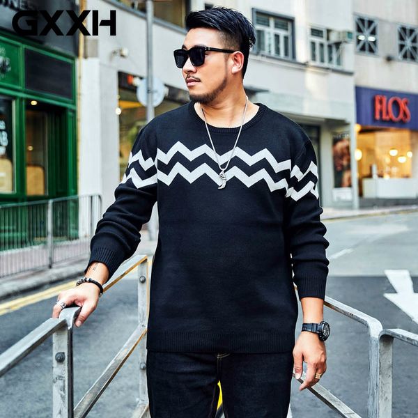 

gxxh 7xl plus size mens sweater stripe print oversize pullover extra big men's knitted sweaters large size pull homme autumn 6xl, White;black