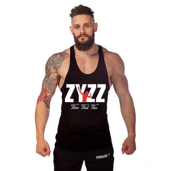 

new style europe and america healthy beauty fitness men pure cotton running wear athletic & outdoor apparel printed ishaped zyzz vest male v, Black;blue