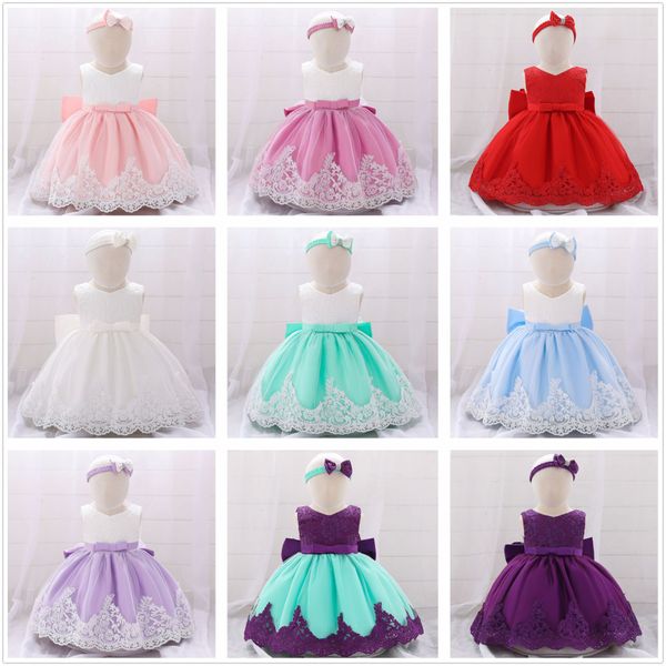 New Baby Kids Girls Party Ball Gown con grande Bowknot Abito formale Abito senza maniche in pizzo Princess Dress Gift