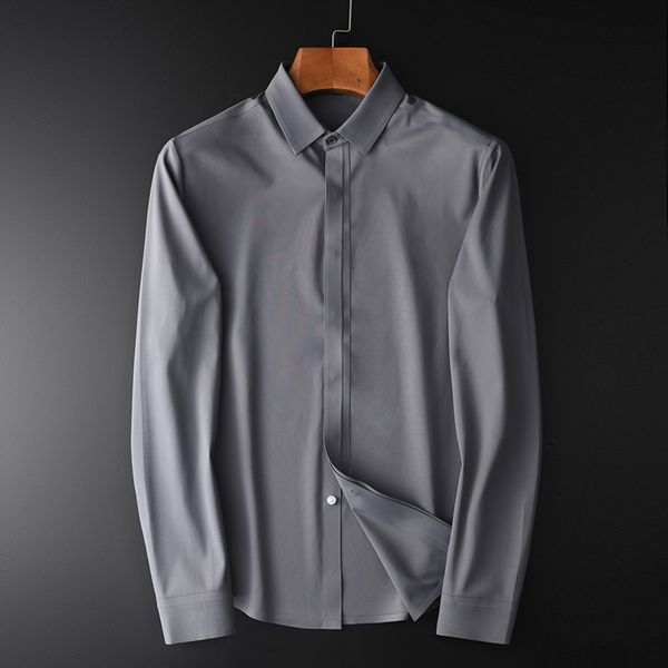 

solid color mens shirts luxury long sleeve grey blue mens dress shirts autumn and winter slim shirt plus size 4xl, White;black