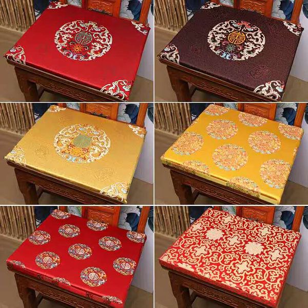 

custom thick 4cm sofa armchair dining chair pads seat cushions chinese style new year silk brocade jacquard anti-slip zipper sit mats home d