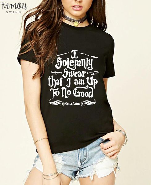 

homme i solemnly swear that i am up to no good t shirts women slim fit cotton female print tee, White