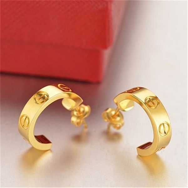 

famous brand classic 316l stainless steel love stud earrings screw crystal earrings for women men couples fine jewlery wholesale, Golden;silver