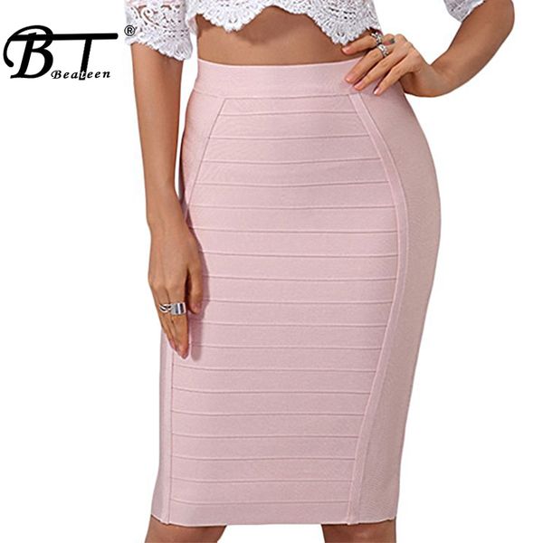 

beateen new women bandage skirt elastic stripe official bodycon pencil knee length lady fashion skirt wholesale, Black;gray