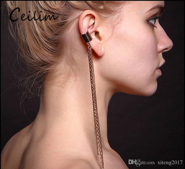 

новые поступления кисточкой серьги европейский панк уха клип non пронзительный сплава кисточкой цепи ear cuff длинные серьги заявление для ж, Silver