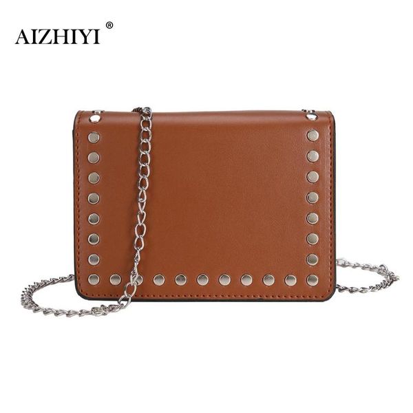 

vintage rivet shoulder messenger handbags simple women chain crossbody casual pu leather small satchel bags bolso femenino 2019