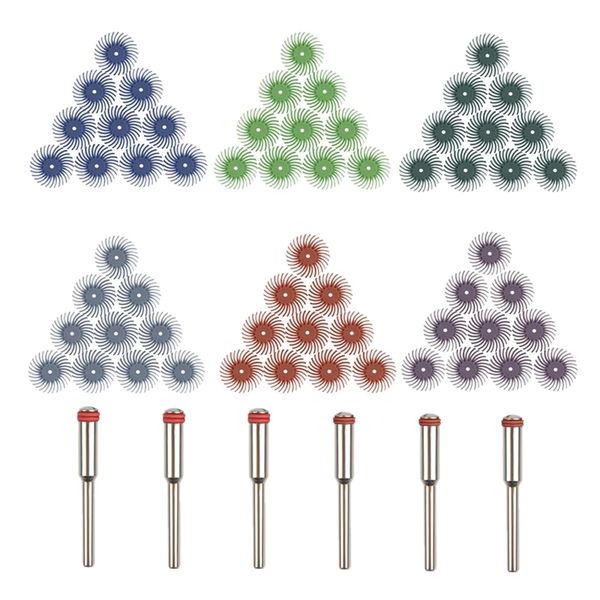 

60pcs 1 inch bristle disc kit with 6 mandrels for rotating tools,detailing wheel for cleaning and polishing