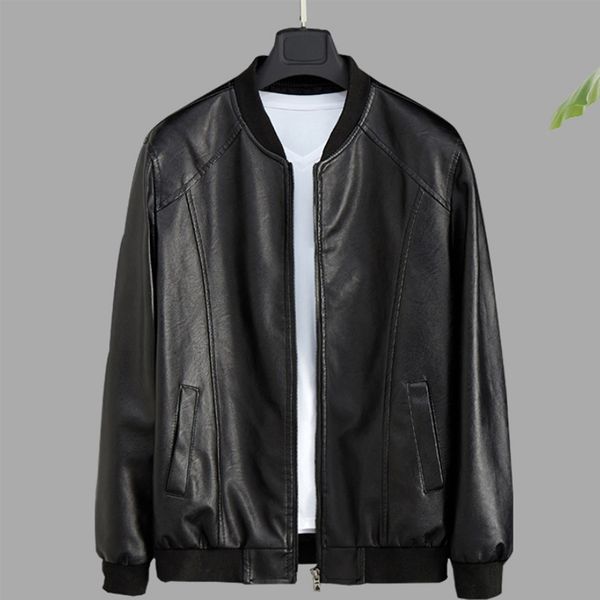 

spring and autumn men's leather jacket youth casual thin stand collar slim leather jacket motorcycle pu, Black