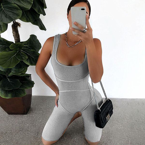 

2020 new women sleeveless tank jumpsuit yoga soft rompers playsuit exercise bodycon slim solid stretch sportswear, White;red