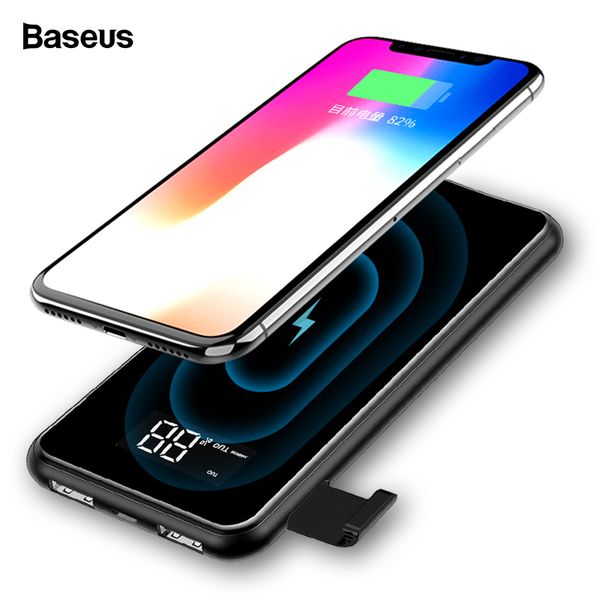 

baseus portable 8000mah qi wireless charger power bank for iphone xs lcd wireless charging powerbank for samsung s10 xiaomi mi 9