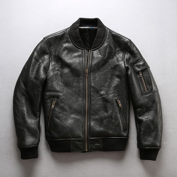 

factory 2018 new men black genuine sheepskin shearling b3 flight jacket casual cold winter pilot jackets winter russia coats