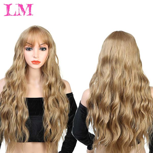 

liangmo 26-inch liu haier long wave black brown 10 color available synthetic hair high temperature fiber wig for women