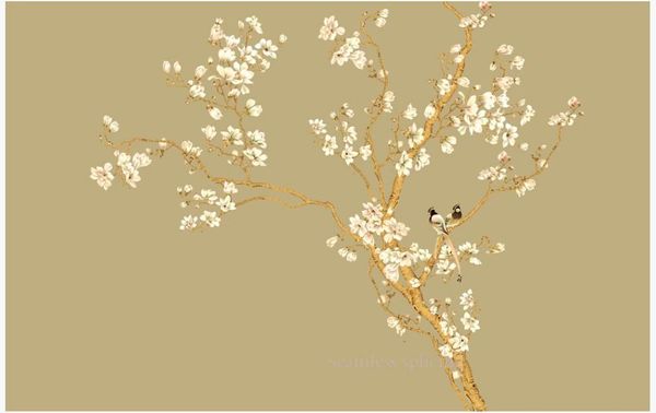 

белая магнолия hd новый китайский стиль фон стены ручная роспись цветы и птицы обои