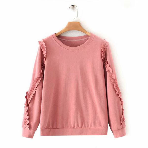 

2020 new women fashion solid color agaric lace casual sweatershirts ladies autumn o neck basic pullover hoodies chic h121, Black