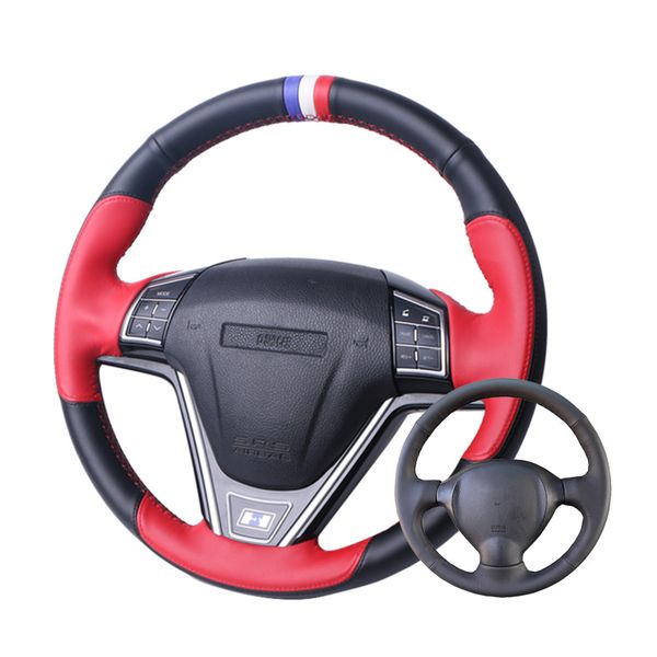 

diy leather black hand-stitched car steering wheel cover for old santa fe