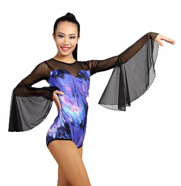 

g1200 modern ballroom dance professional large float sleeve design leotard, Black;red