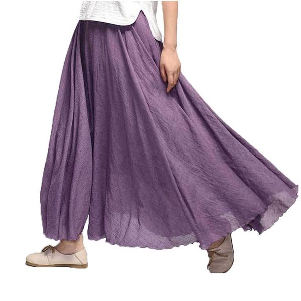 

women linen cotton long skirts elastic waist pleated maxi skirts womens beach boho casual lady vintage summer faldas saia, Black