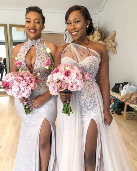 

african plus size split prom dresses mermaid 2020 new custom made beaded mixed style long prom party gowns, Black