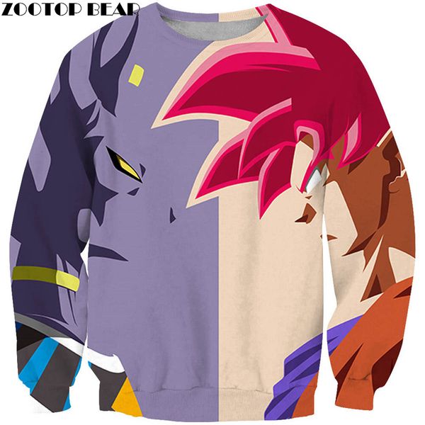 

half anime face 3d printed men long sleeve sweatshirt casual pullover tee hiphop crewneck streetwear shirts dropship, Black