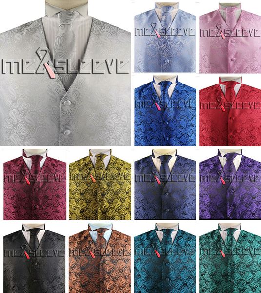 

wedding paisley colorful waistcoat set(vest+necktie+handkerchief, White;black