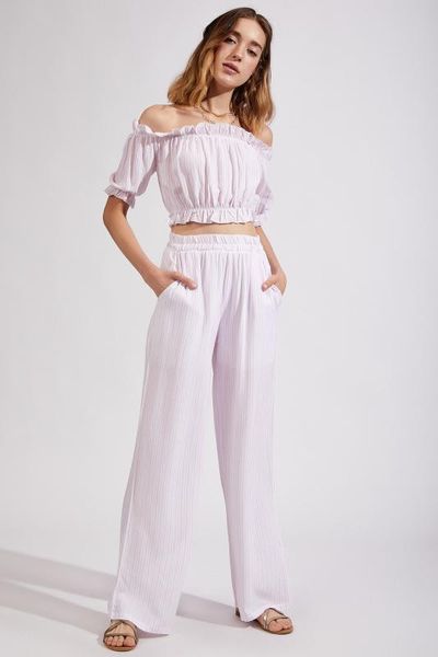 

happiness ist. women crop blouse baggy pants bottom suit si00019, White