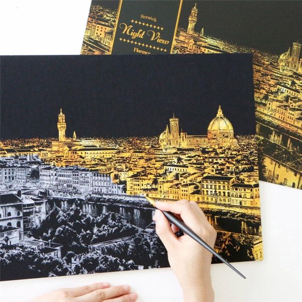 

creative color postcard scraping night scenes scratching classical world fashion city sign greeting cards