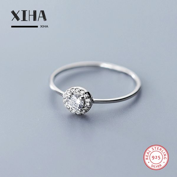 

wedding engagement solitaire cz rings for women promise 925 sterling silver ladies fahion statement ring 2019 size 8, Golden;silver