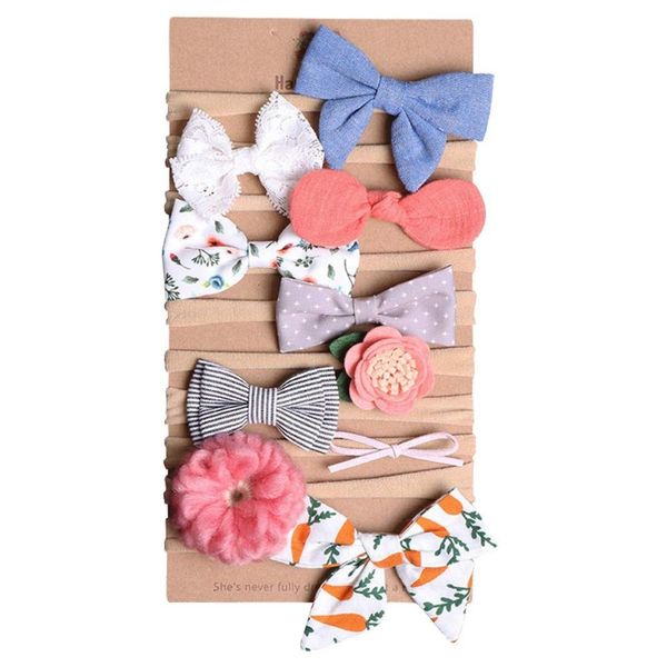 10 pçs / set meninas de flores de flores de flores e arcos Floral hairbands de nylon headband acessórios de cabelo definido para recém-nascidos bebês toddlers