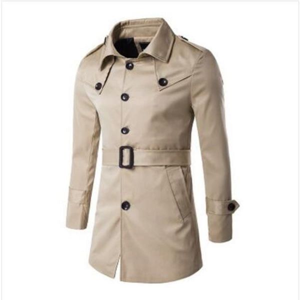 

wholesale- 2017 fashion man trench coat single-breasted khaki outerwear manteau homme mens casual trench coat casaco masculino, Tan;black