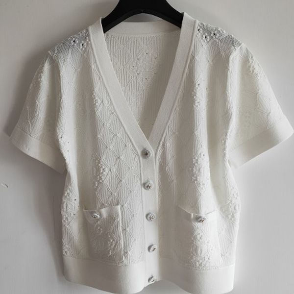 

womens brand knit cardigan ladys designer short sleeve sweaters women casual solid color clothing girls fashion sweater 2020 new summer, White;black