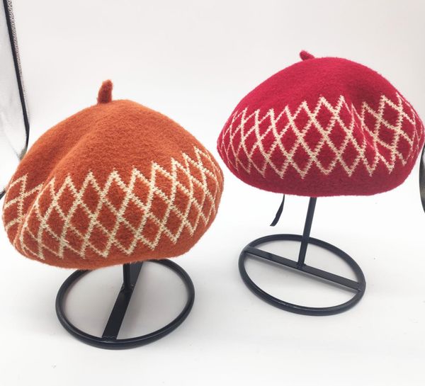 

new style candy colors winter warm girls lady beret cap fur beret hat british women artist cap pumpkin plaid berets hat, Blue;gray