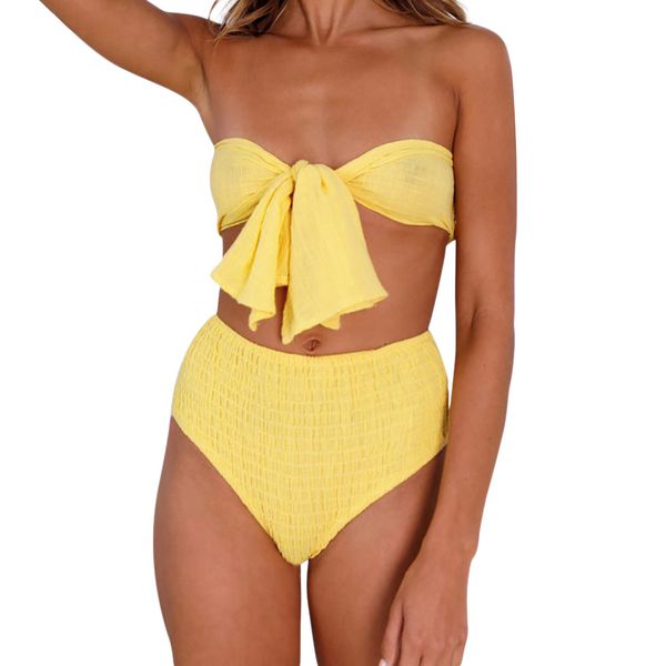

women solid bowknot bikini sets two piece swimsuits mid waist beach suit sport off shoulder swimwear maillot de bain #sh, White;black