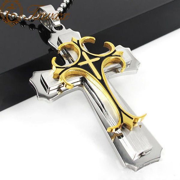 

золото серебро snail ссылка цепи крест ожерелье 3 слоя рыцарь христа кулон ожерелья крест иисуса для мужчин мода хип-хоп ювелирных изделий, Silver