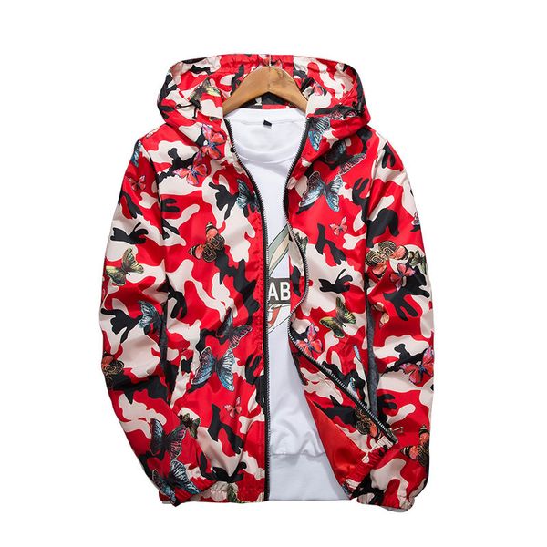 

casual summer jacket men floral print lightweight hooded windbreaker, Black;brown