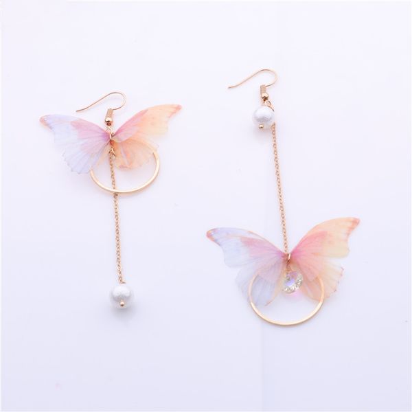 

new fairy yarn butterfly long earrings for girl ear adornment alloy circle rhinestone pendientes trendy brincos, Silver