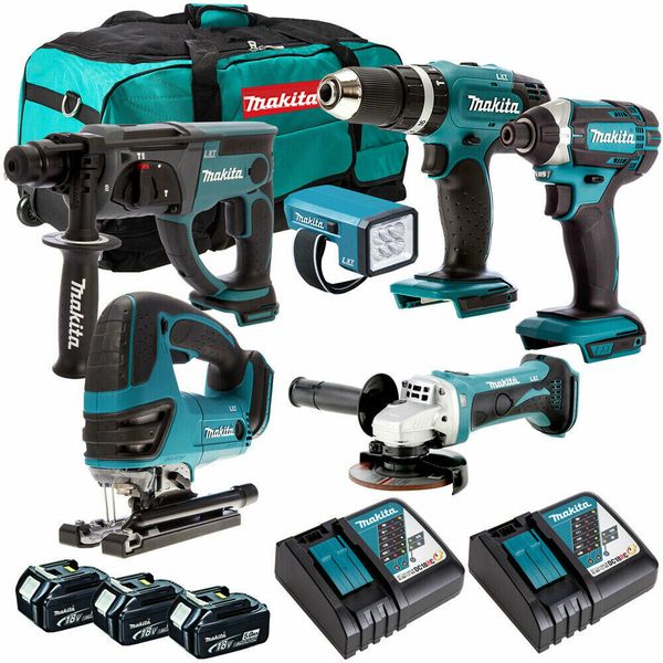 

Makita 18v lxt li ion 6pc mon ter kit with 3 x 5 0ah bl1850 2 x dc18rc bag