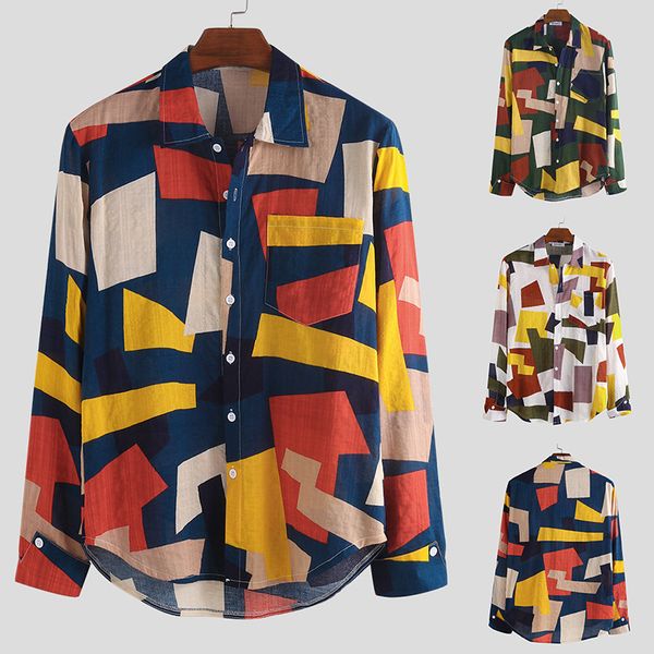

colorblock print casual long sleeve men's shirt shirt men dress men's shirts male shirts man long sleeve chemise, White;black