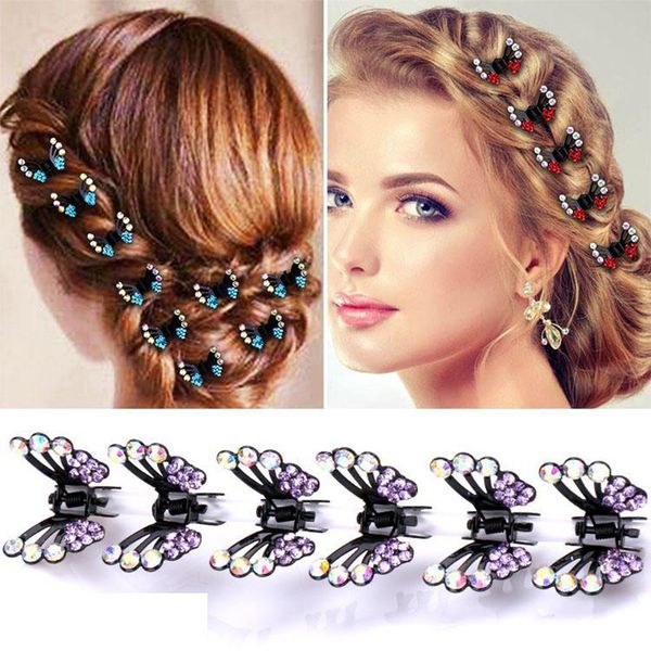 

butterfly hairpins for women good quality crystal mini hair claw clips hair ornament for wedding headdress crab accessories, Golden;white