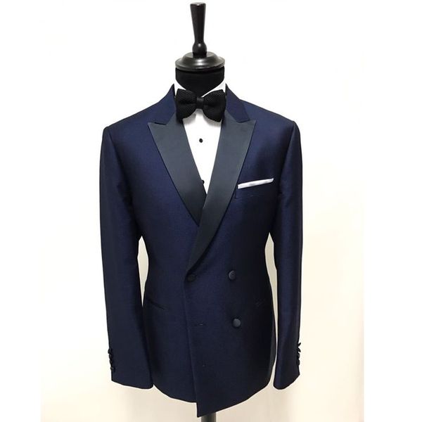 

navy blue men suits for wedding prom groom tuxedos double breasted slim fit man suit set 2 piece jacket pants costumes, Black;gray