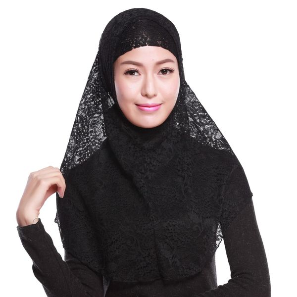 

fashion women muslim scarf lace hijabs muslim islamic scarf scarves outer scarf+inner cap bonnet femme musulman, Red