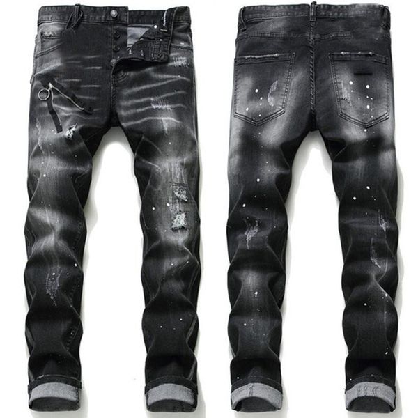 

mens rips stretch black jeans fashion slim fit washed motocycle denim pants panelled hip hop trousers a17, Blue