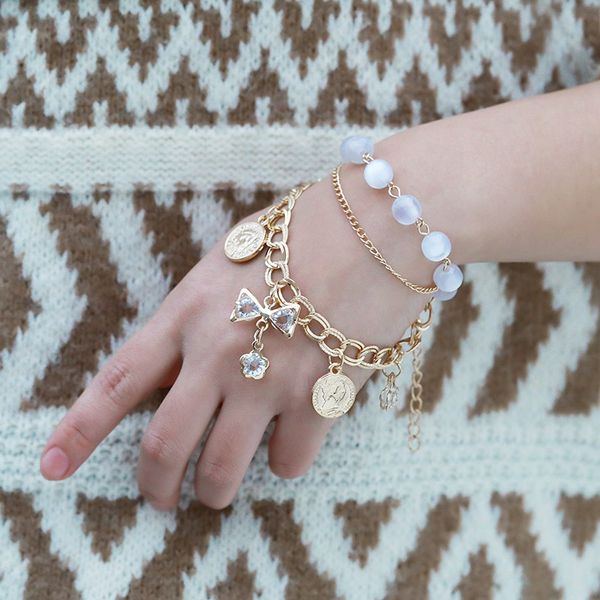 

bracelets for women multilayer golden artificial gem shiny noble vintage fashion bracelet jewelry gift, Golden;silver