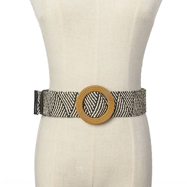 

plucked spare extra wide belt women's woven wooden buckle elastic shirt dress decorative dress shirt waist seal, Black;brown
