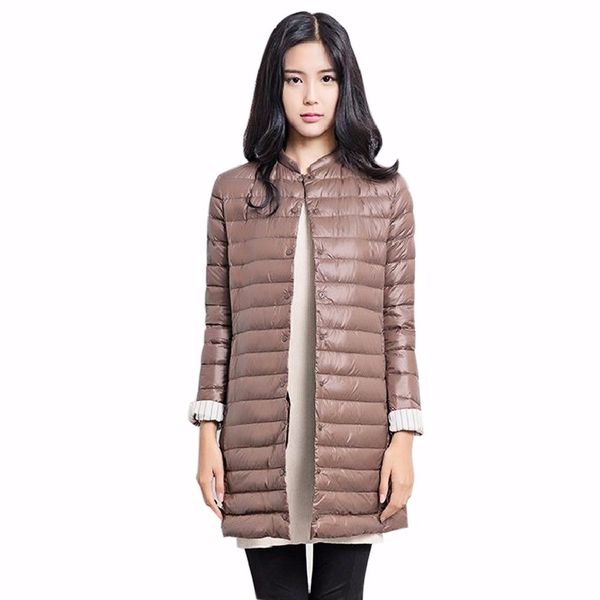 

2019 women lightweight down female jackets long section coat casual ultralight warm winter women coat, Tan;black