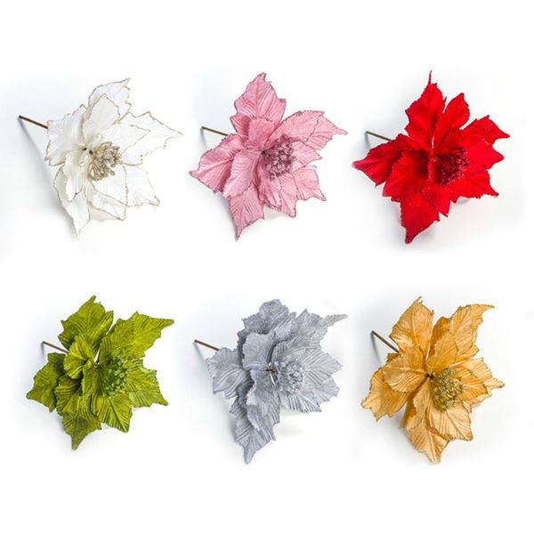 

6pcs glitter artificial flowers for christmas tree decoration home wedding party ornaments m76d