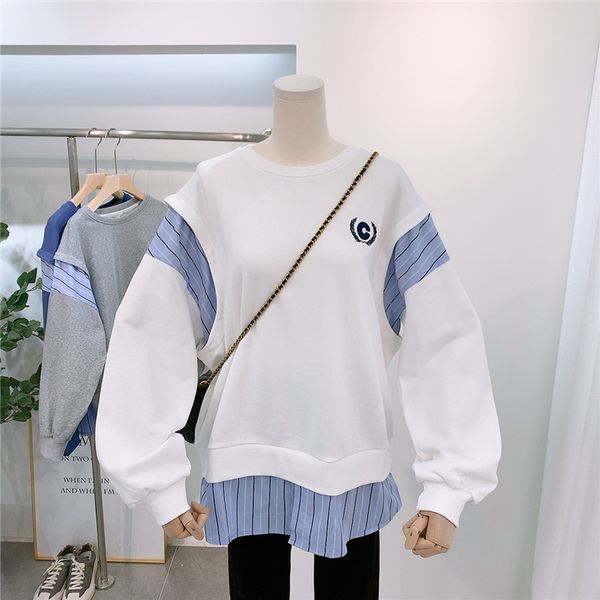 

длинные хлопок фуфайки hoodie женщины 2020 весна нашивки лоскутная streetwear толстовки леди прохладный дряблая пуловер пальто gray, Black