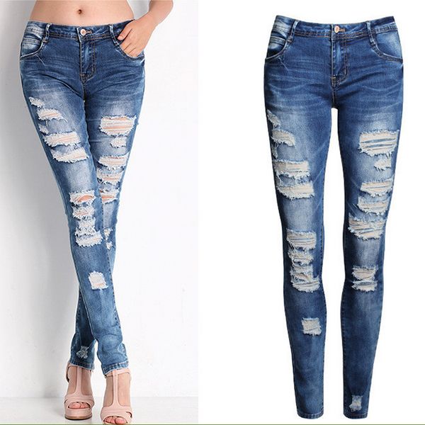 

wipalo jeans for women mid waist jeans fashion slim denim pants stretch ripped denim skinny pencil pants femme streetwear, Blue